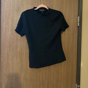Tahari Black Short Sleeve Textured Top
